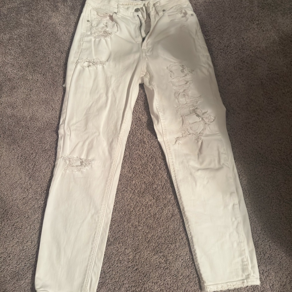 Women's Distressed White Jeans
